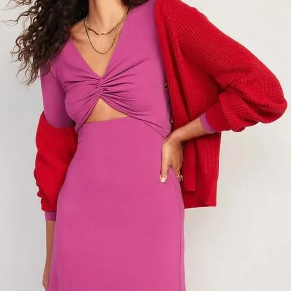 Old Navy Fit & Flare Twist-Front Cutout Midi Dress for Women New - Picture 4 of 8